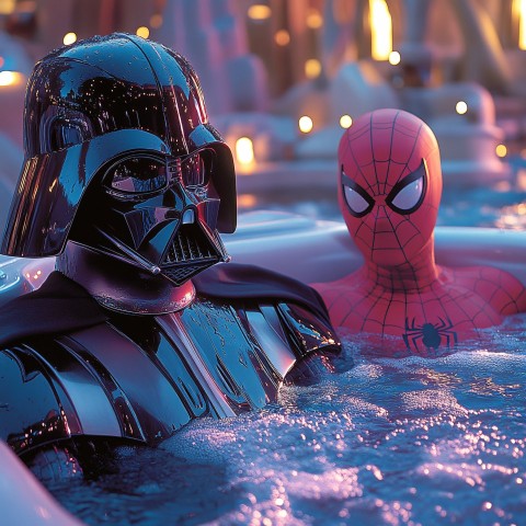 Darth Vader and Spider-Man Relaxing in a Jacuzzi