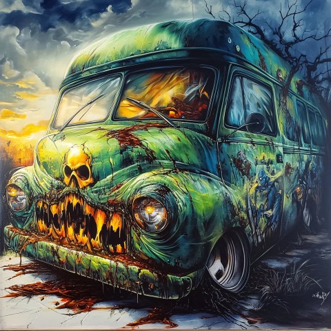 Retro Horror Van Art Inspired by Playstation Aesthetics