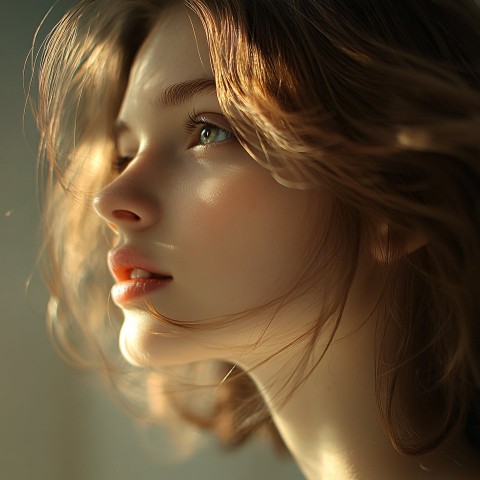 Gentle Girl with Bob Haircut, Wind Blown Portrait