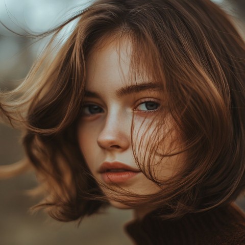 Gentle Girl with Light Brown Bob Hairstyle Portrait