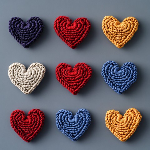 Crocheted Heart Set on Gray Background