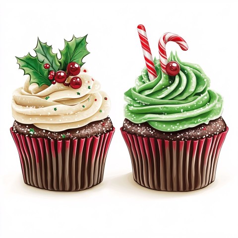 Christmas Cupcake Illustration with Festive Details