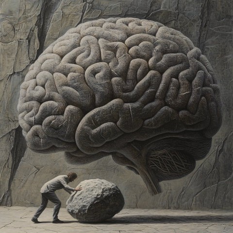 Sisyphus Pushing a Brain-Shaped Boulder