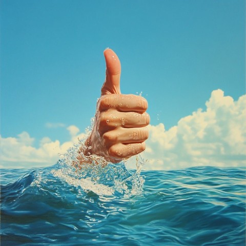 Thumbs Up Emerging from Ocean Water