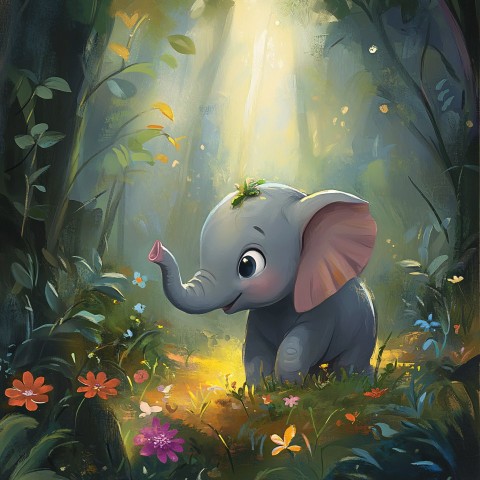 Baby Elephant Exploring a Beautiful Forest