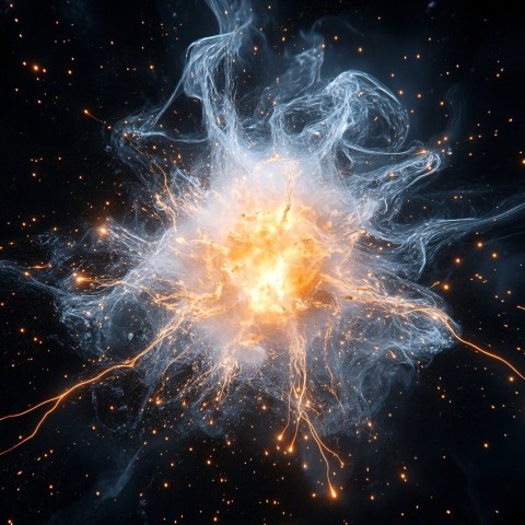 Exploding Plasma Particles in White and Orange