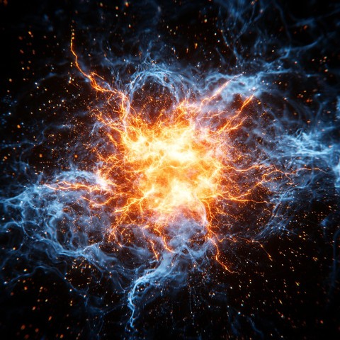 Exploding White and Orange Plasma Particles Visual