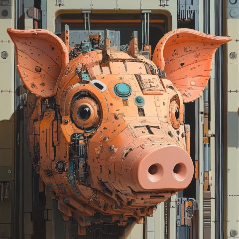 Surreal Robotic Pig: Abstract Geometric Art