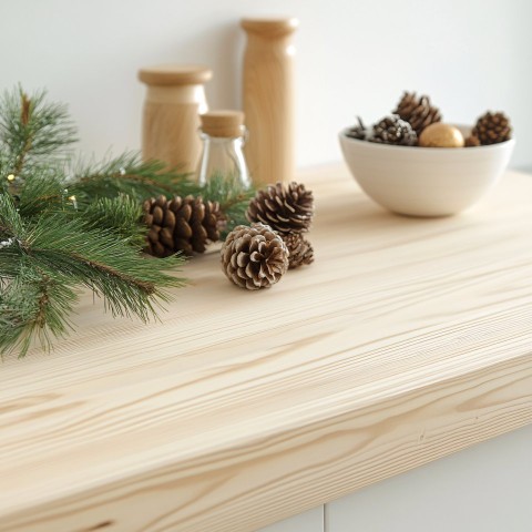 Light Wood Countertop with Minimalist Christmas Decorations