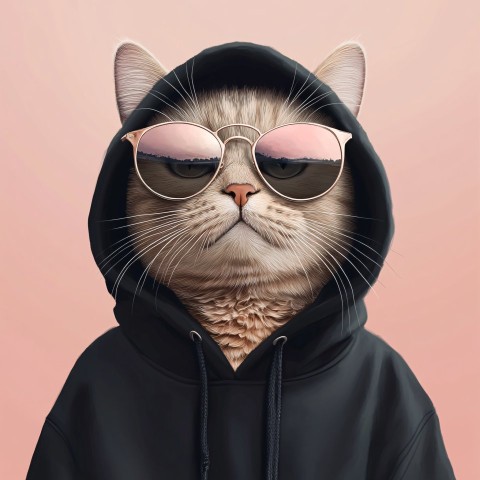 Stylish Cat in Hoodie and Sunglasses