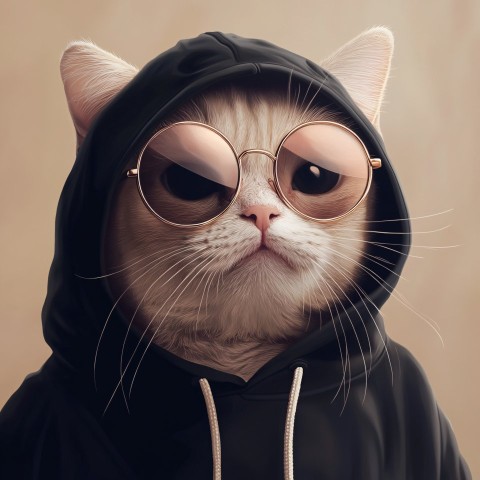 Stylish Cat in Hoodie and Sunglasses