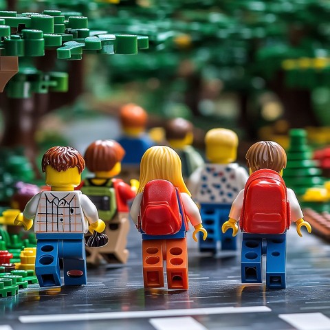 Children Going to School in LEGO Style