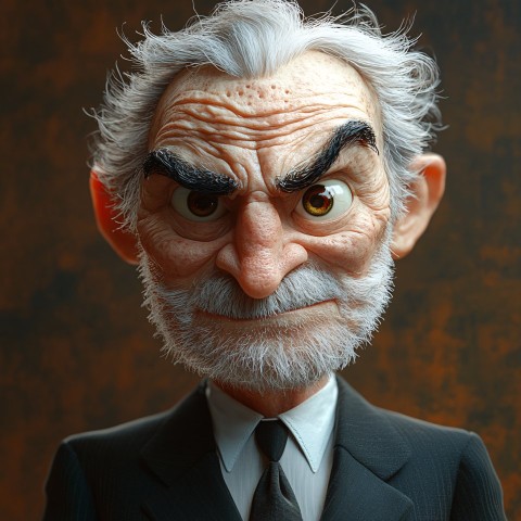 3D Cartoon Caricature of Funny Elderly Man with Big Nose