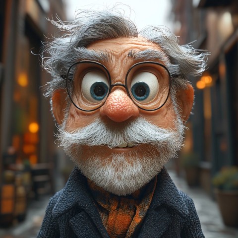 3D Cartoon Caricature of Friendly Elderly Man with Big Features