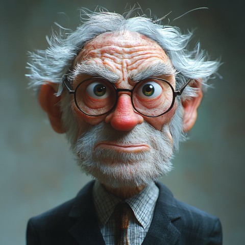 3D Cartoon Caricature of Elderly Man with Big Nose