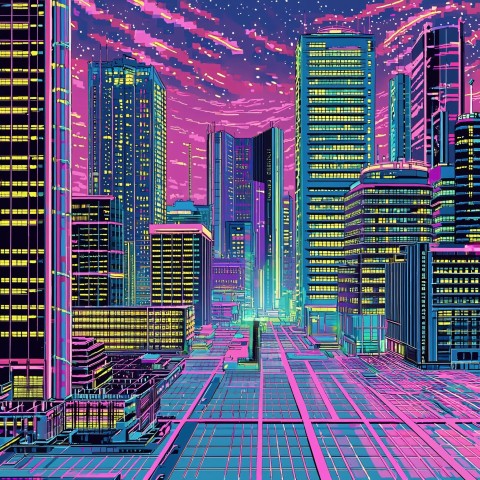 80s Retro-Futuristic Neon City with Skyscraper Glow