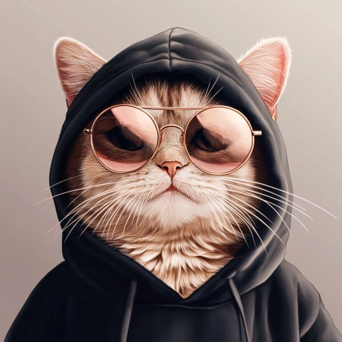 Stylish Cat in Hoodie and Pink Sunglasses