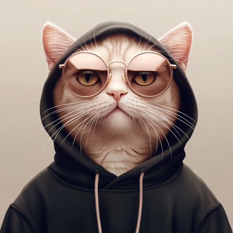 Trendy Photorealistic Cat in Hoodie and Pink Sunglasses