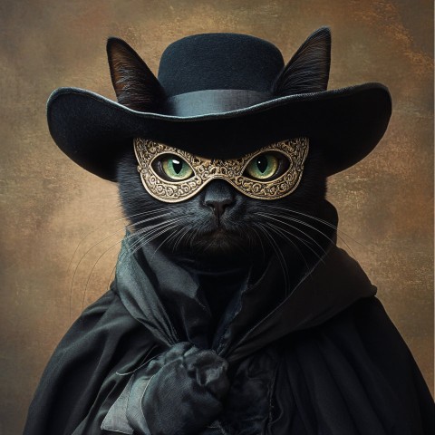 Old Cat Wearing Zorro Mask