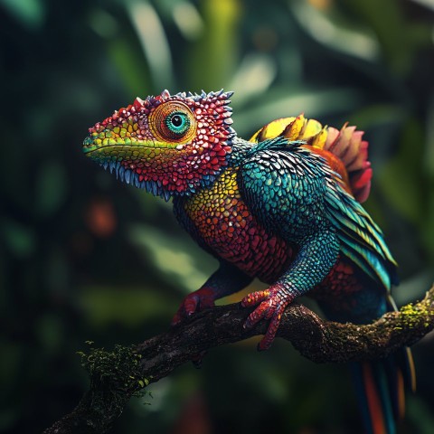 Colorful Animal Mix of Chameleon and Bird