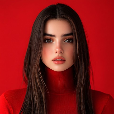 Girl in Red Clothes with Brown Hair Portrait