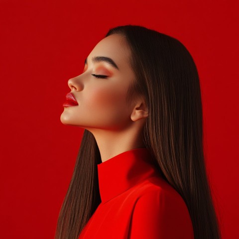 Girl in Red Clothes with Brown Hair Portrait