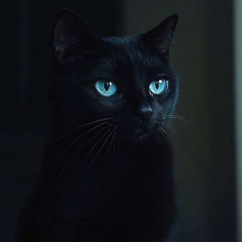 Black Cat with Blue Eyes Close-Up