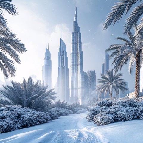 Snowstorm Covers Dubai Desert and Skyscrapers