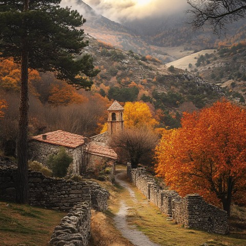 Autumn Landscape in Northern Spain with Rolling Hills