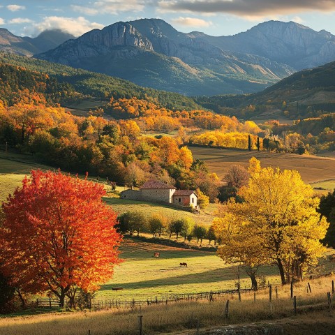 Autumn Landscape in Northern Spain with Vibrant Foliage