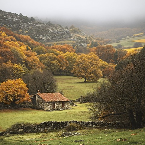 Autumn Landscape in Northern Spain with Vibrant Foliage