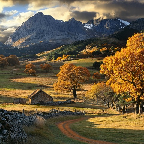 Autumn Landscape of Northern Spain with Colorful Foliage