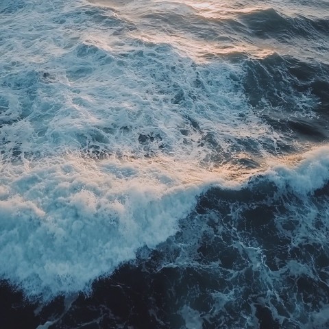 Large Ocean Waves at Sunset in Ultra-Realistic Photo