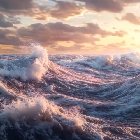 Large Sea Waves at Sunset in Ultra-Realistic 4K