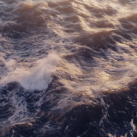 Large Sea Waves Under Sunset Light