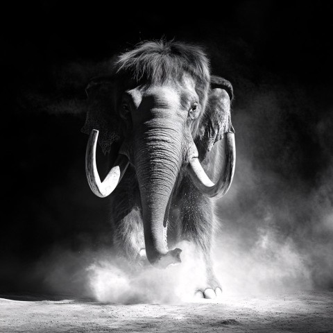 Epic Mammoth Running Towards Camera in High Contrast