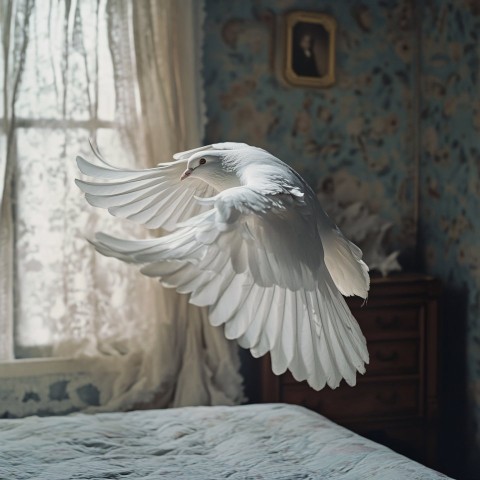 White Pigeon Flying in High-Resolution Realistic Photo