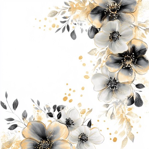 New Year Watercolor Flower Clipart with Gold and Silver