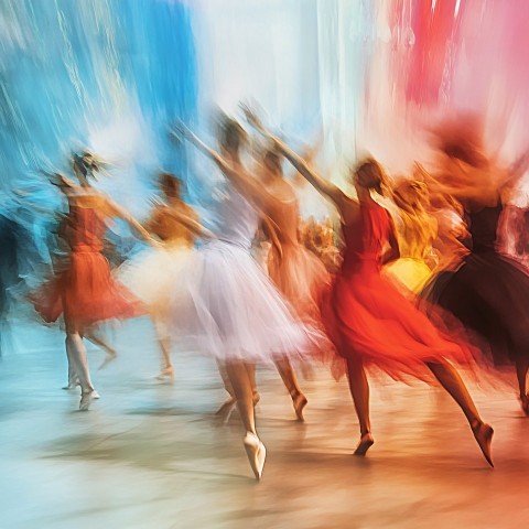 Impressionist Painting of Contemporary Dancers in Motion Blur Effect