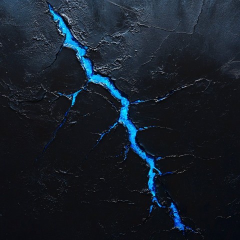 Crack on Black Surface with Blue Light Seeping Through