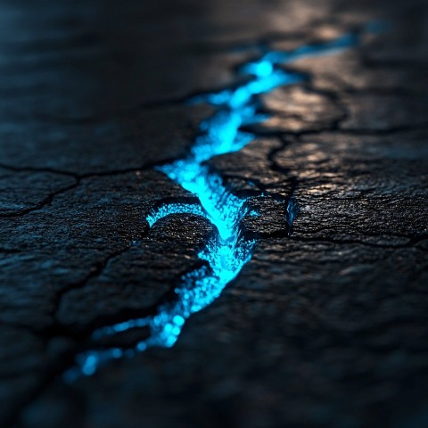 Blue Lightning Seeping Through Crack on Black Surface