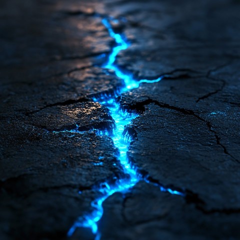 Blue Lightning Seeping Through Crack on Black Surface