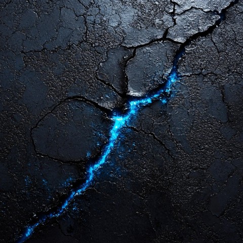 Blue Lightning Seeping Through Crack on Black Surface