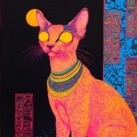 Psychedelic Egyptian Cat God Risograph Illustration