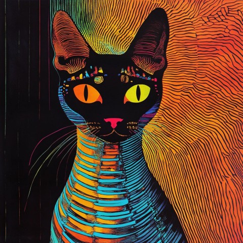 Psychedelic Egyptian Cat God Risograph Illustration Dark Atmosphere