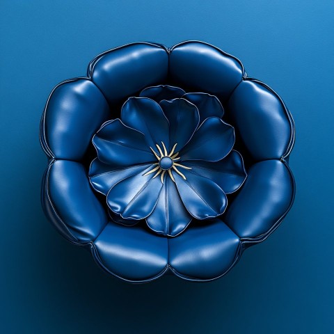 Blue Leather Chair Shaped Like a Tulip Top View