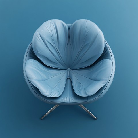 Blue Leather Chair Shaped Like Tulip Top View Design