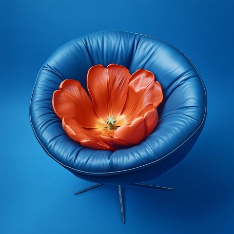 Blue Leather Tulip-Shaped Chair from Dutch Parliament Top View