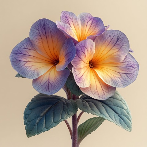 Vector Illustration of Purple and Yellow Streptocarpus Flower