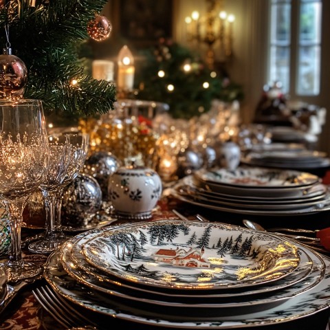 Christmas Table Full of Festive Decorations and Details